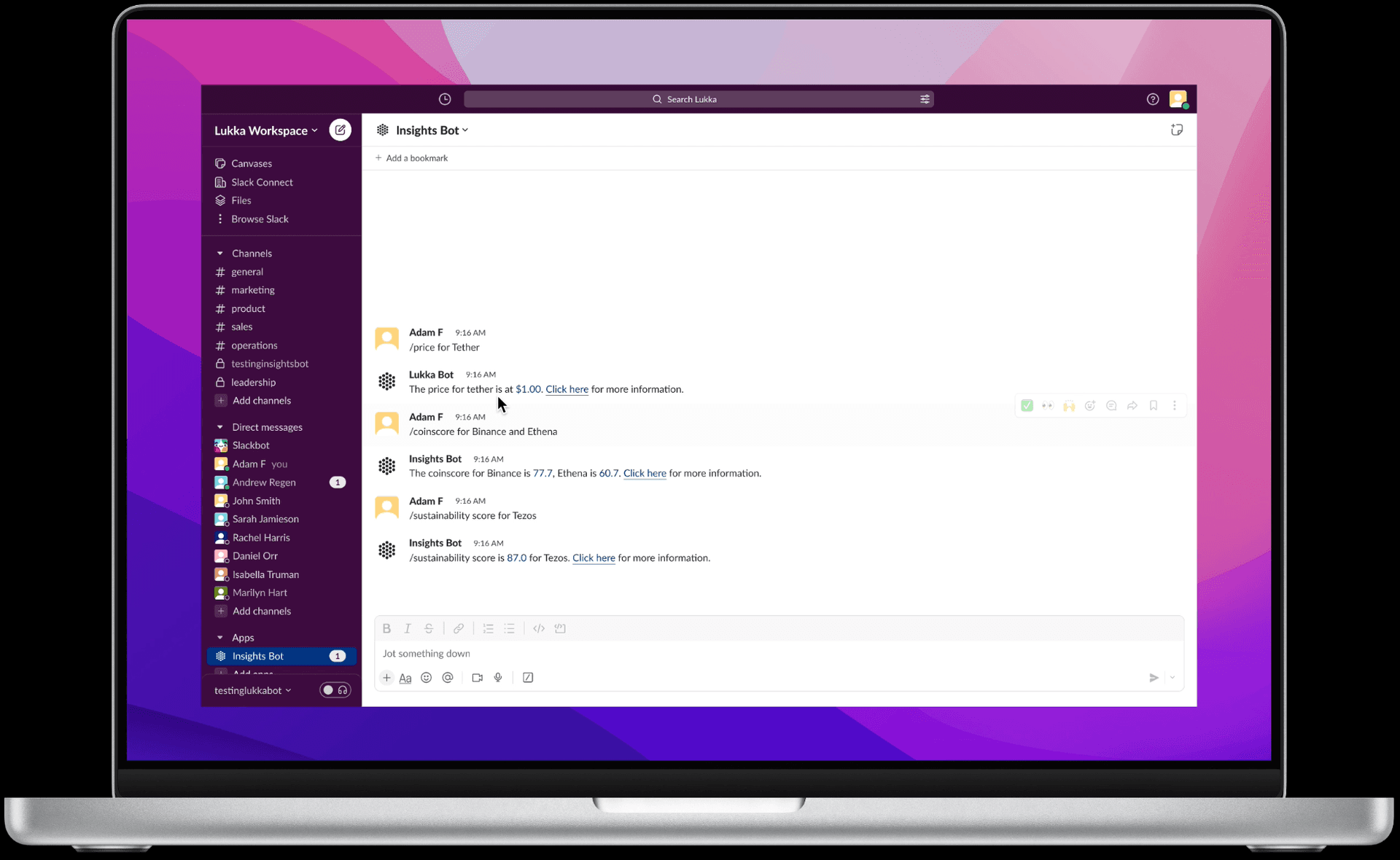 Chatbot interface in Slack
