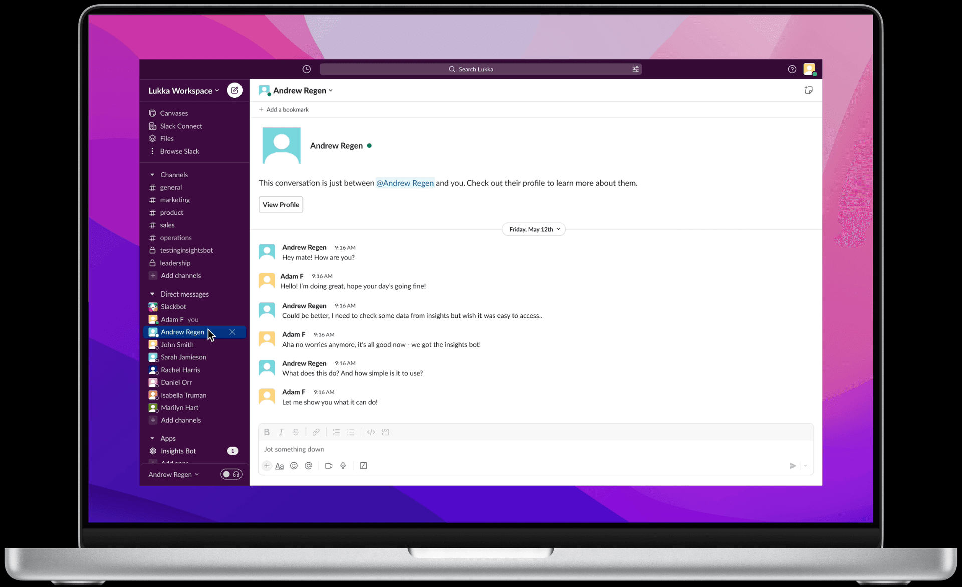 Coworker chat asking for data