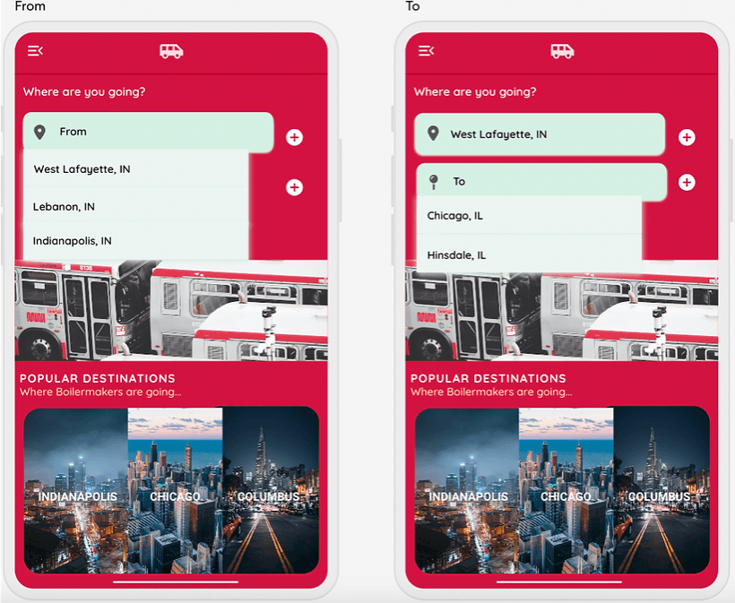 Selecting Pickup and Dropoff